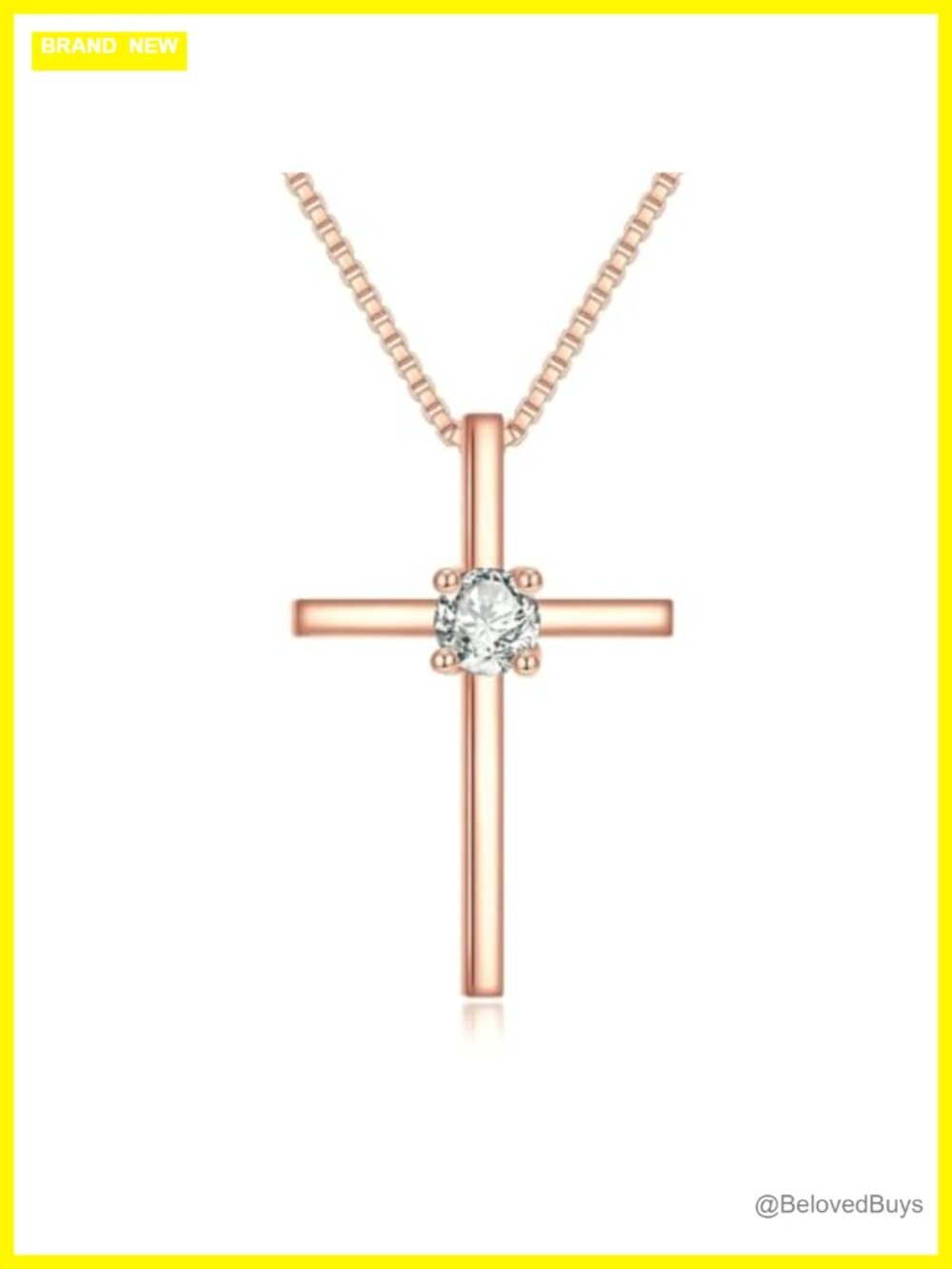 14k Rose Gold Lab Diamond Cross Pendant Necklace Sterling Silver Chain